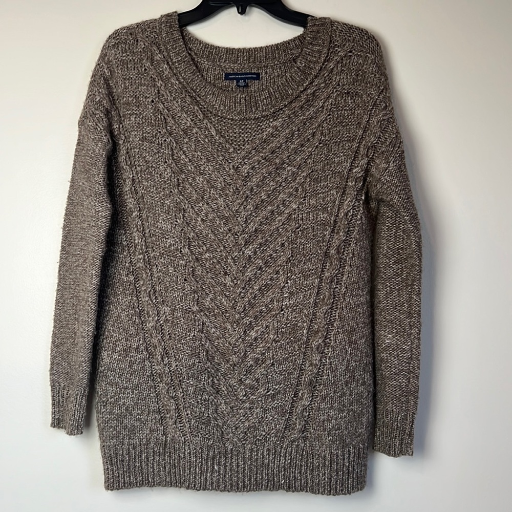 American Eagle Brown Crewneck Cable Knit Pullover Sweater Size S